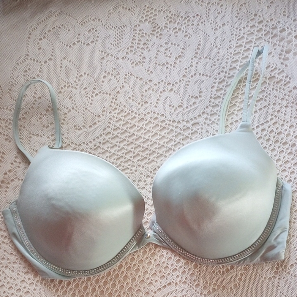 Victoria's Secret Silver Padded T-Shirt Bra with Rhinestone Trim